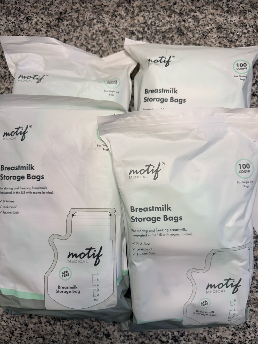 (Pack of 4) Motif Medical White Breastmilk Storage Bags - 100 Count ea